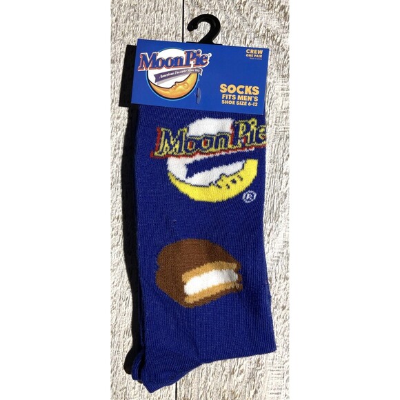 Moon Pie Print Novelty Crew Socks - Men’s Size 6-12 - #D038 - Picture 1 of 2